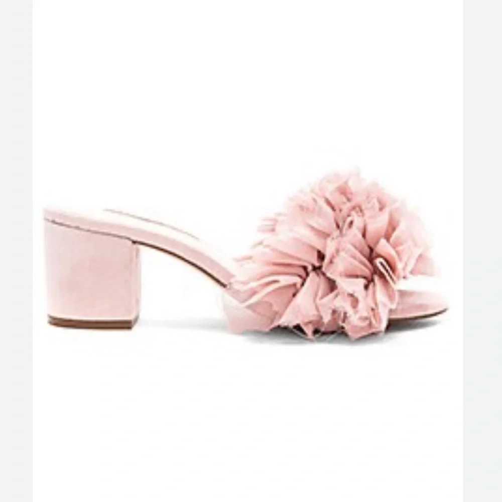 Avec Les Fillies Maya Pink Chiffon Slide Block Heel. Size 8. - Picture 1 of 13